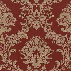 light reflective in-register damask in red and gold wallcovering