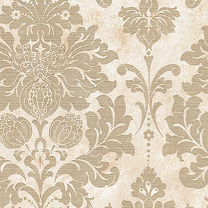 light reflective in-register damask in beige and gold wallcovering