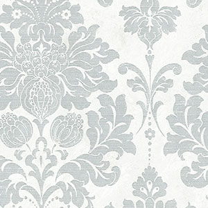 light reflective in-register damask in pearl and silver wallcovering