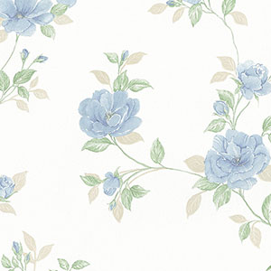 light reflective in-register rose trail in blue and green wallcovering