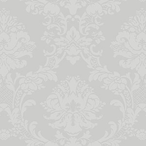 silver light reflective in-register damask wallpaper